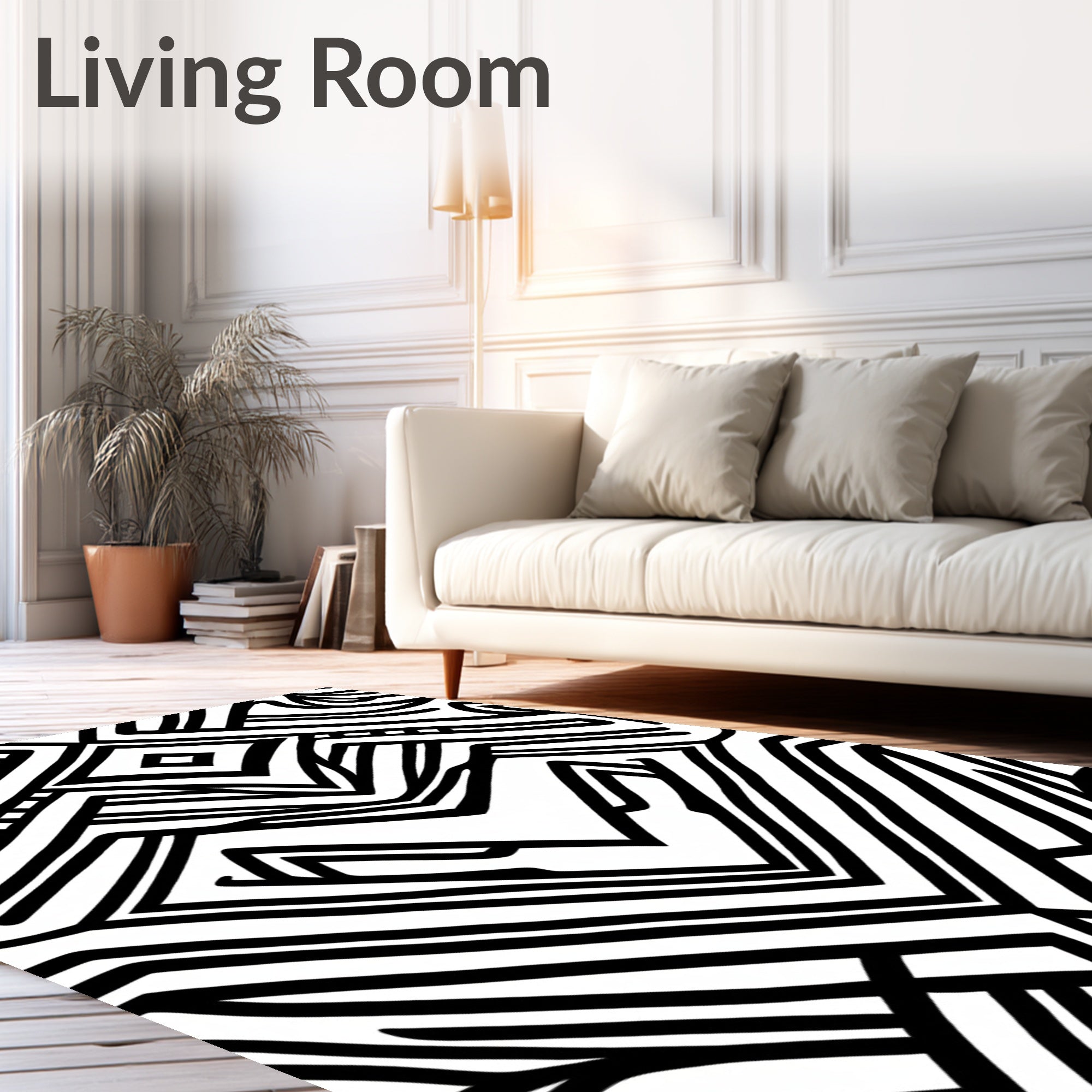 Bold Black White Geometric Pattern Rug