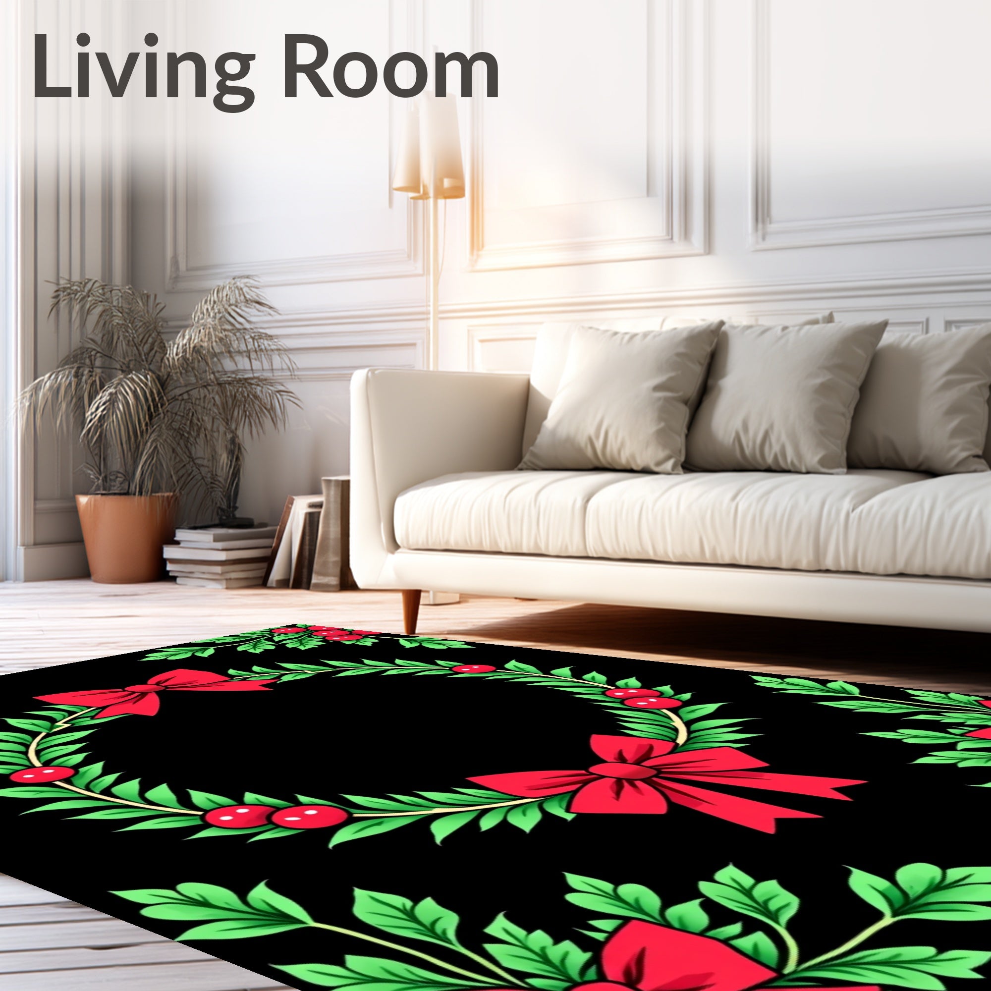 Red Green Holly Berry Wreath Bows Rug