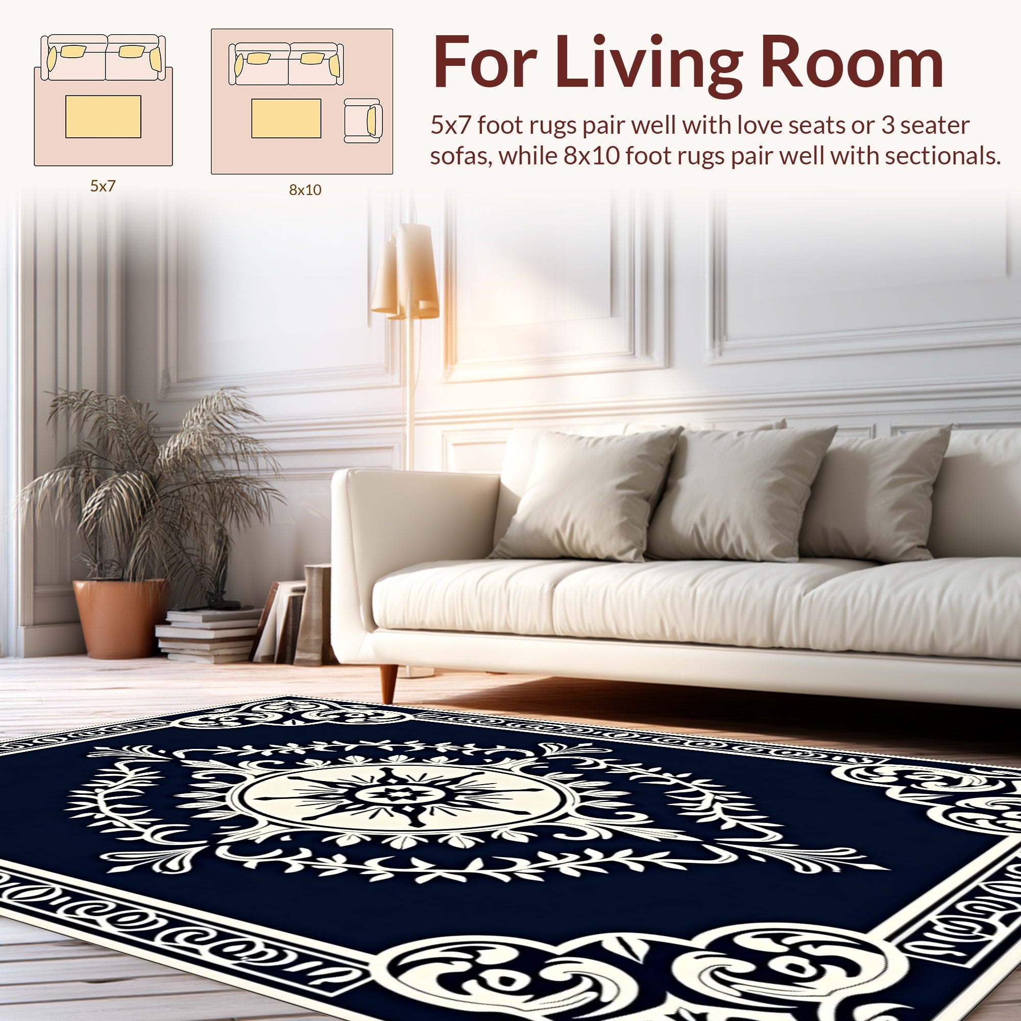 Elegant Dark Floral Motif Rug