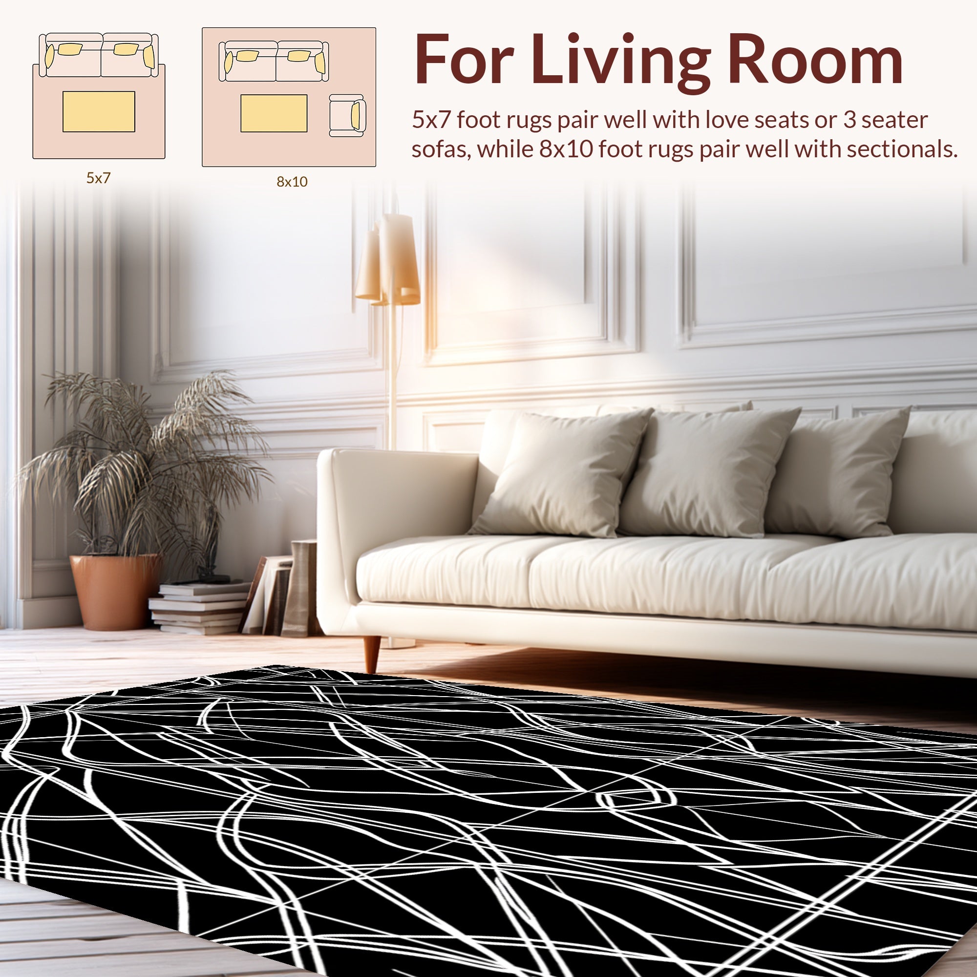 Abstract White Line Art Pattern Rug