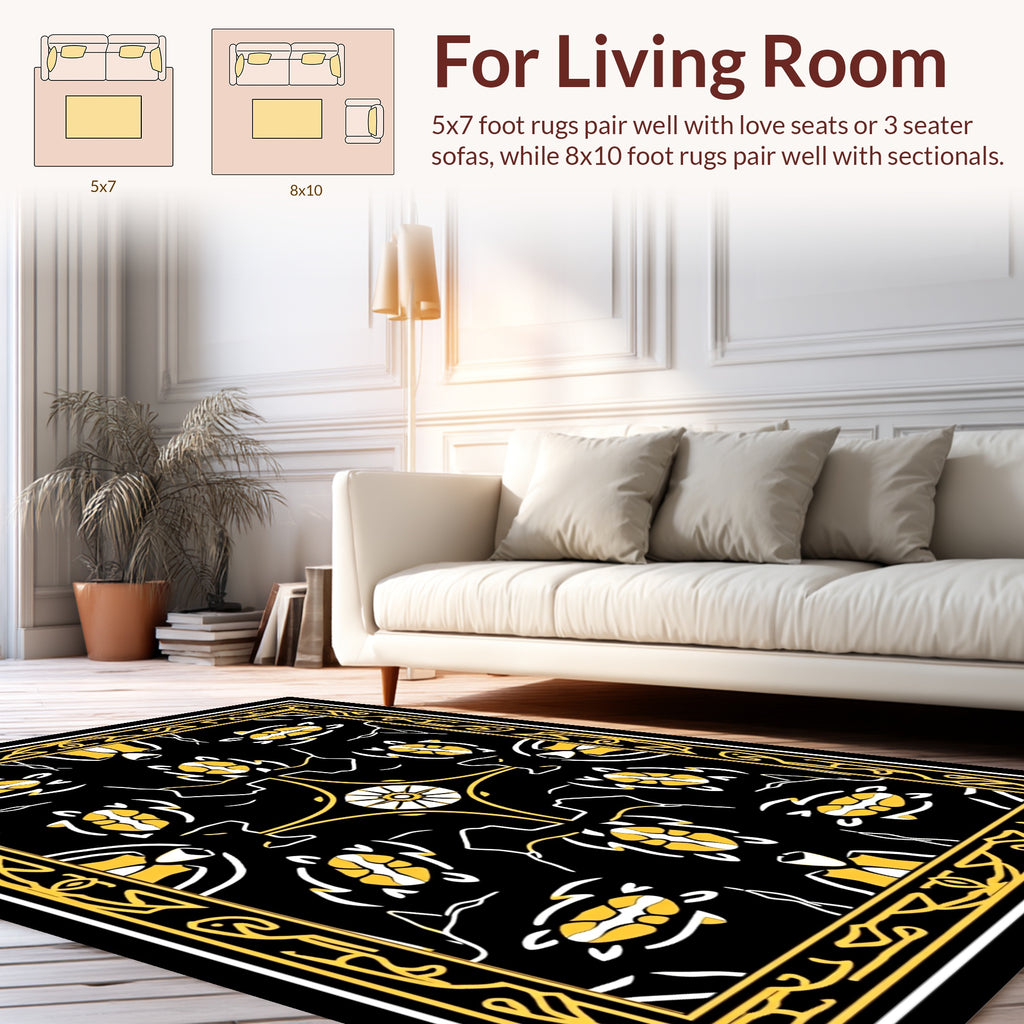 Black White Yellow Turtle Pattern Rug