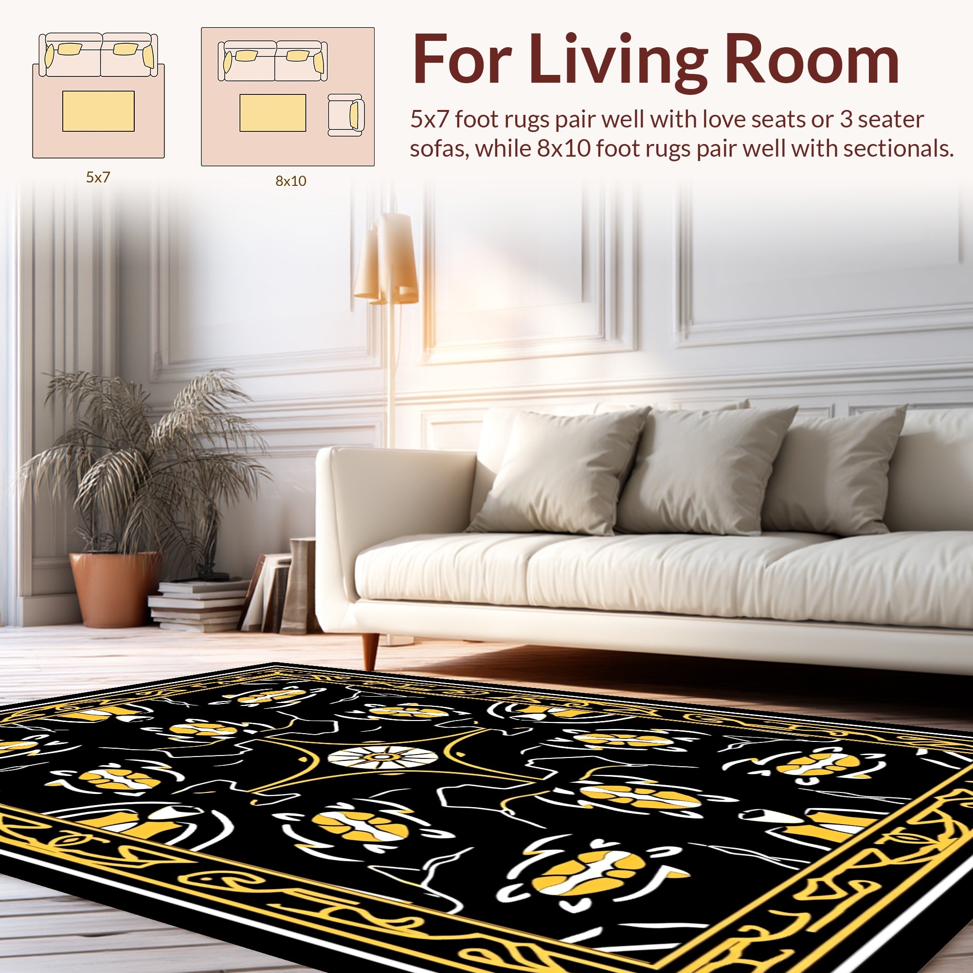 Black White Yellow Turtle Pattern Rug