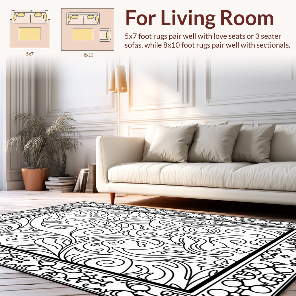 Elegant Scrollwork Floral Pattern Rug