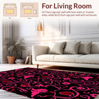 Whimsical Black Pink Floral Swirl Design Rug