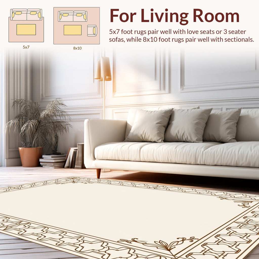 Elegant Brown Geometric Floral Borders Rug