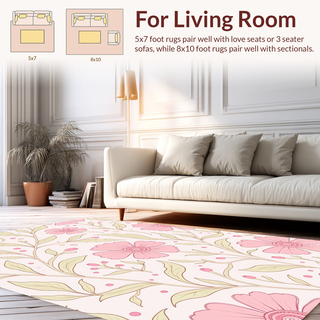 Pink Floral Vines Pattern Rug