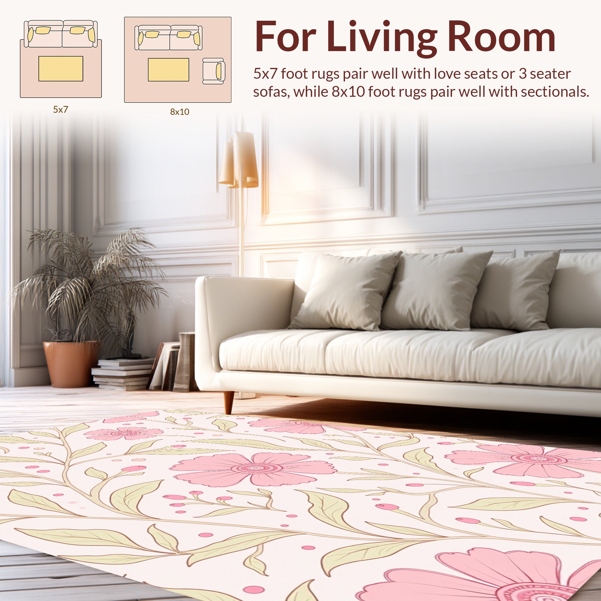 Pink Floral Vines Pattern Rug