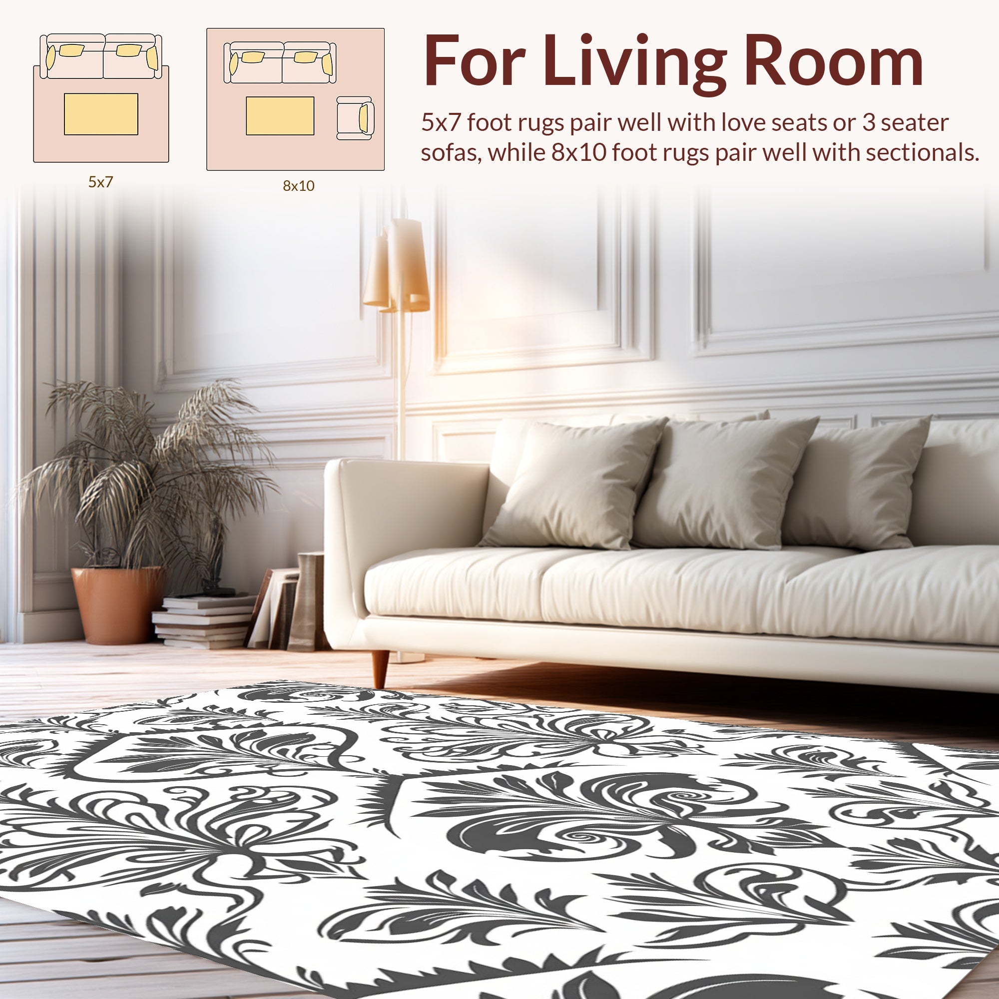 Elegant Floral Damask Pattern Design Rug