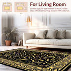 Ornate Abstract Golden Swirl Pattern Rug