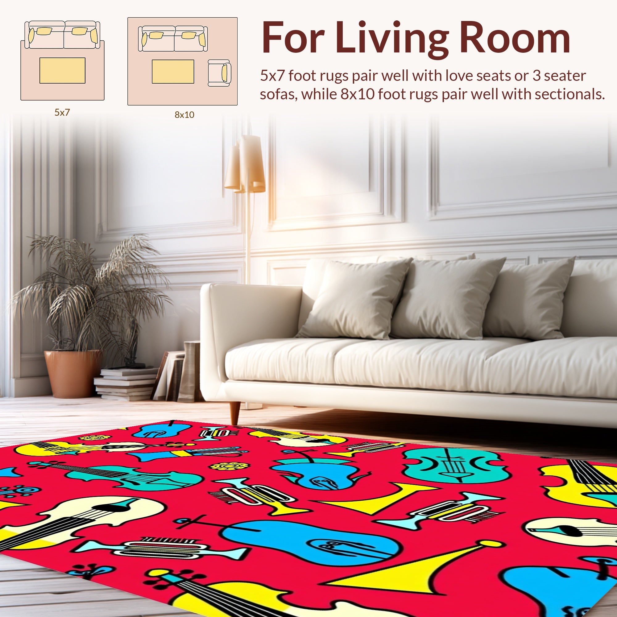 Colorful Musical Instruments Pattern Design Rug