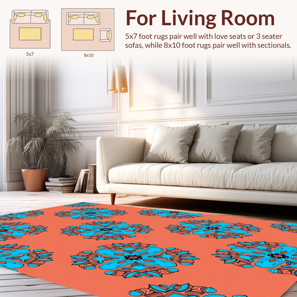 Coral Blue Mandala Pattern Rug