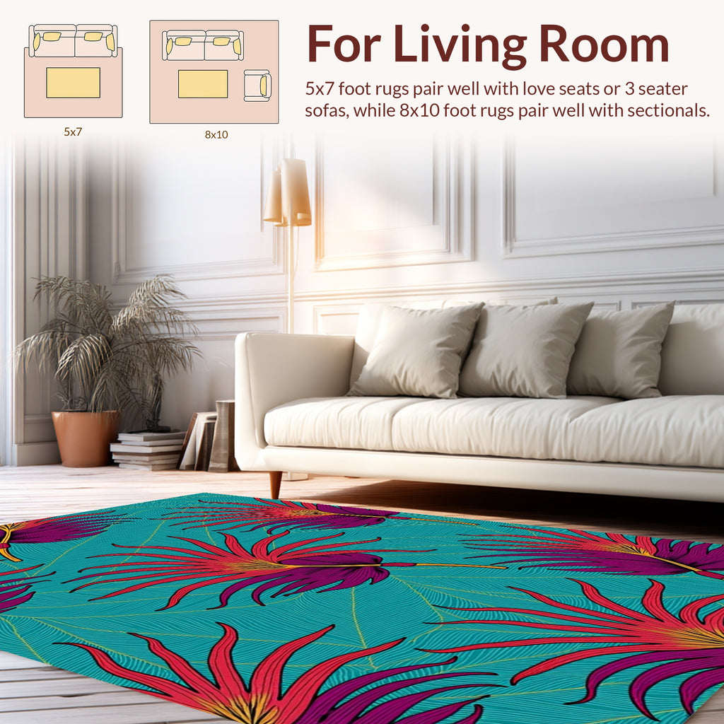 Exotic Palm Leaf Tropical Pattern Rug