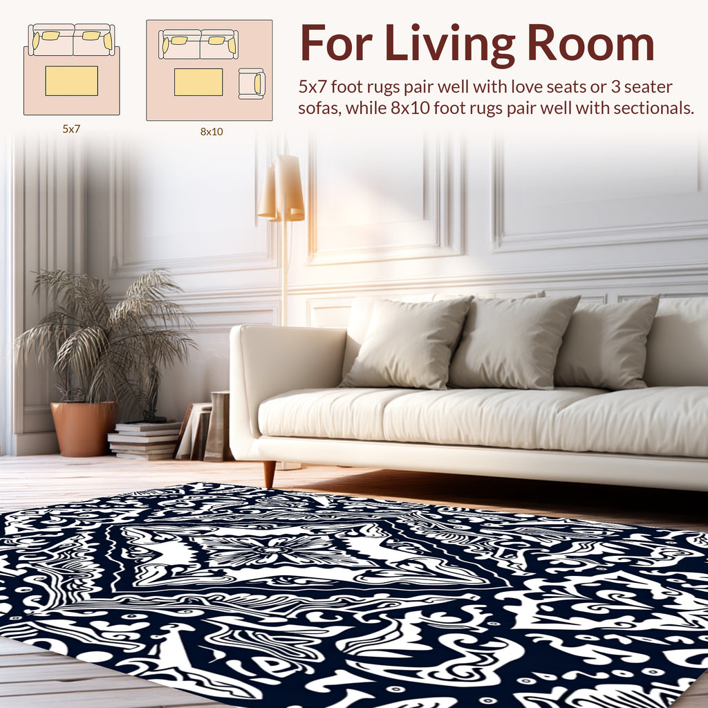 Ornate Black White Symmetry Pattern Rug