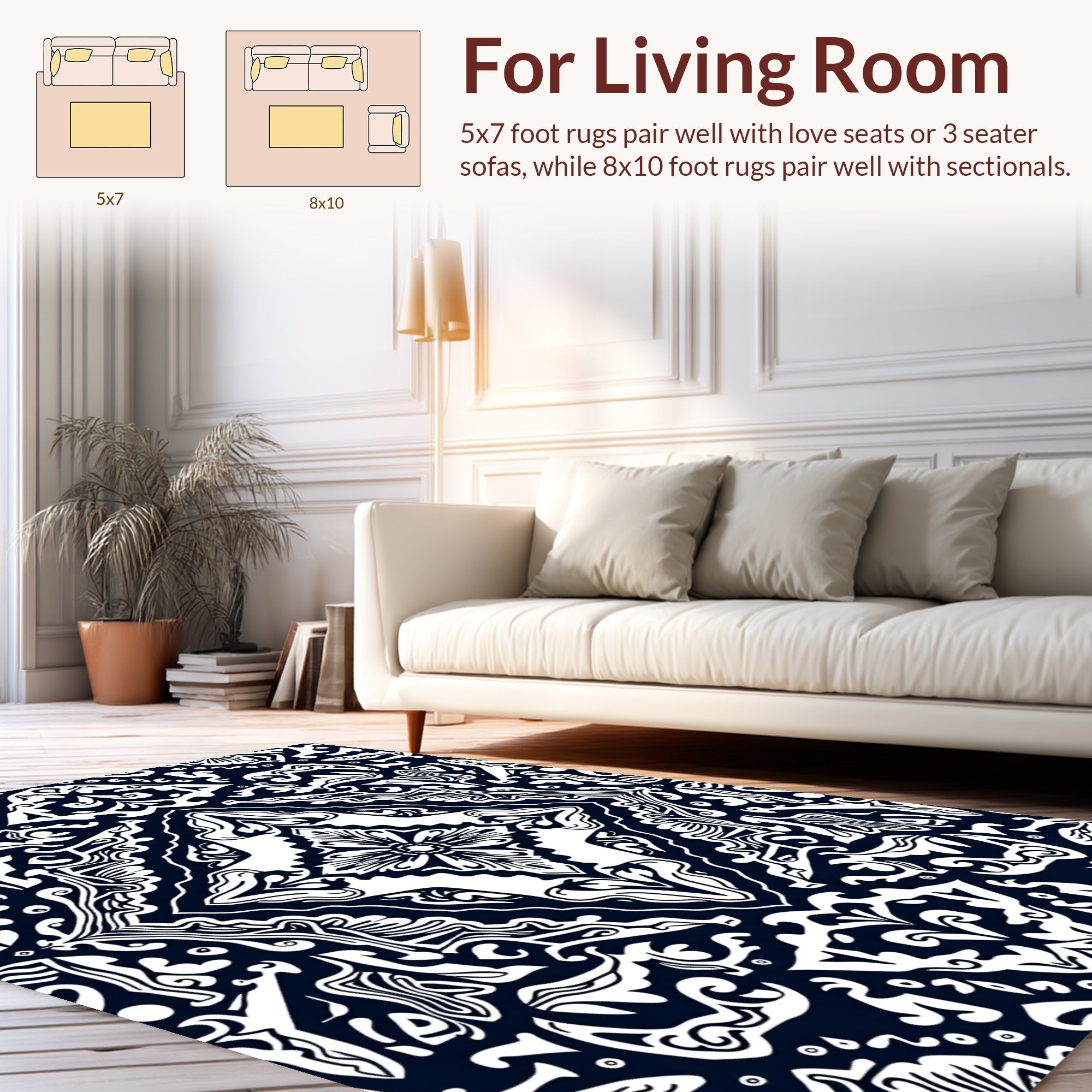 Ornate Black White Symmetry Pattern Rug