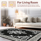 Elegant Black White Damask Floral Rug
