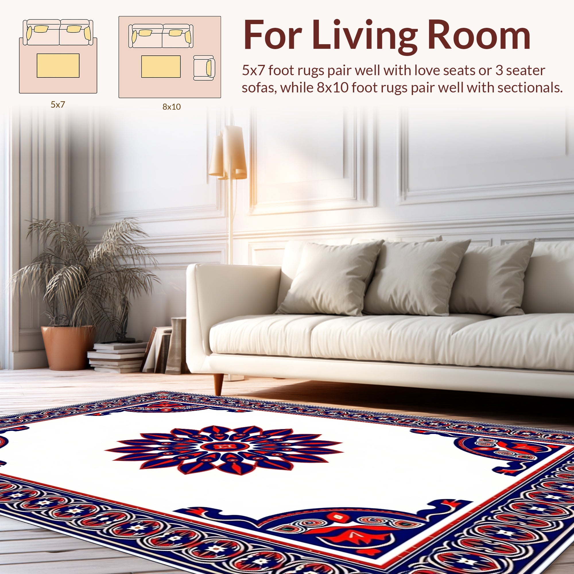 Bold Red Blue Ornamental Floral Rug