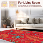 Vibrant Red Floral Fern Pattern Rug