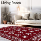Deep Red Snowflake Wonderland Border Rug