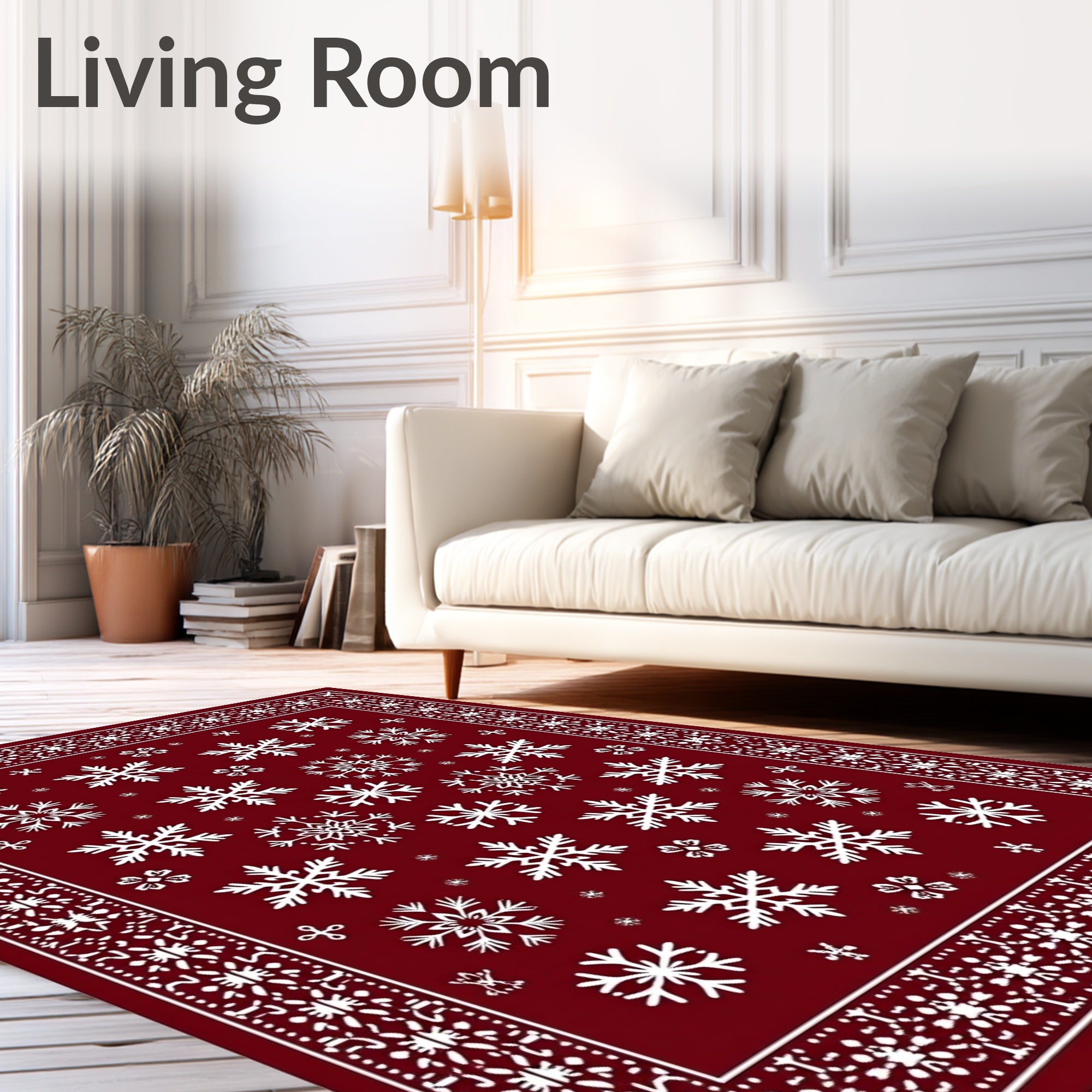 Deep Red Snowflake Wonderland Border Rug