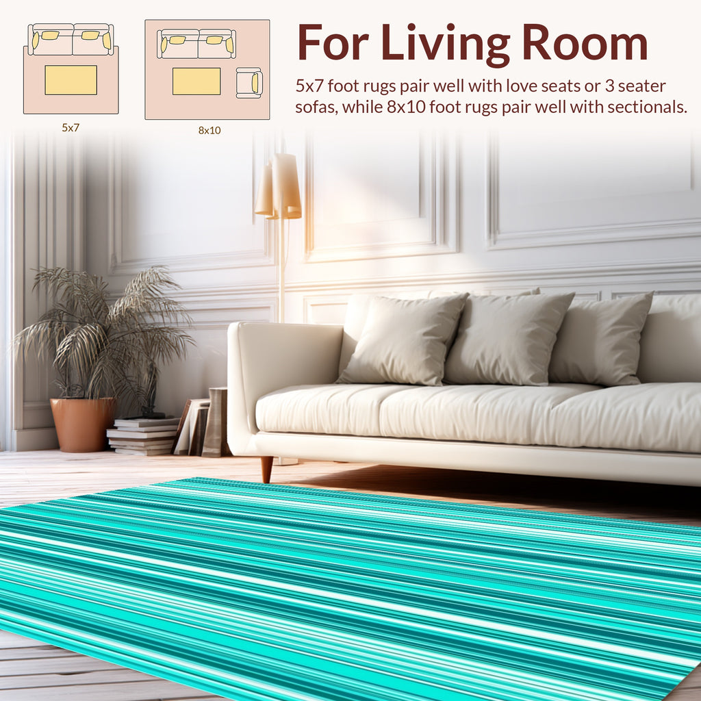 Aqua And White Vertical Stripe Rug