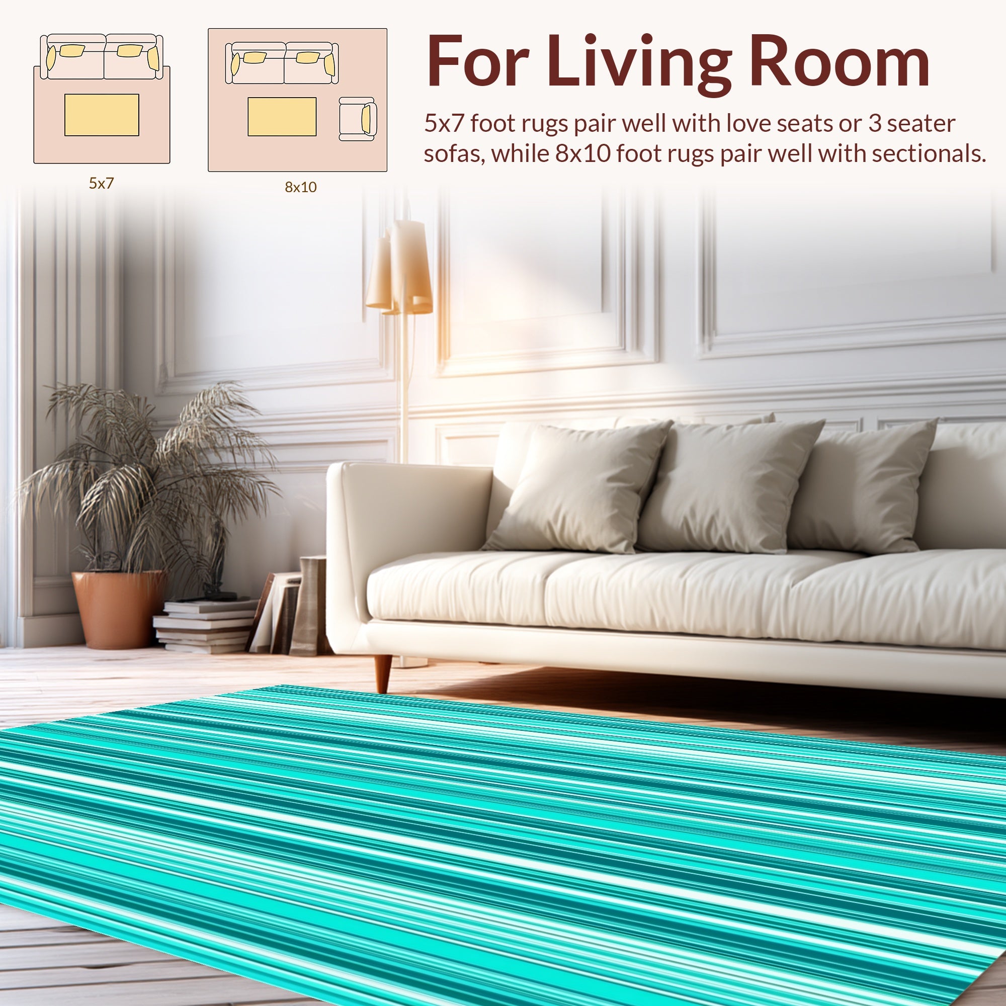 Aqua And White Vertical Stripe Rug