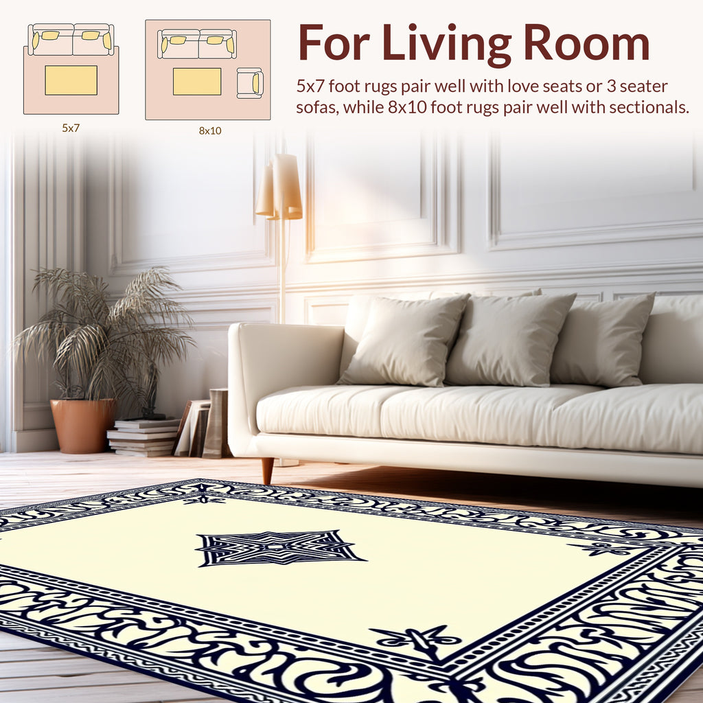 Classic Dark Blue Decorative Frame Rug