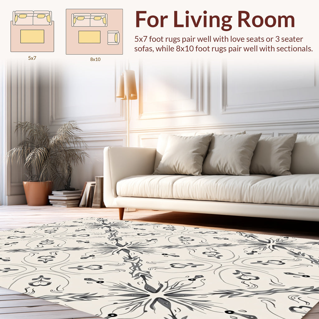 Elegant Gray Floral Starburst Pattern Rug