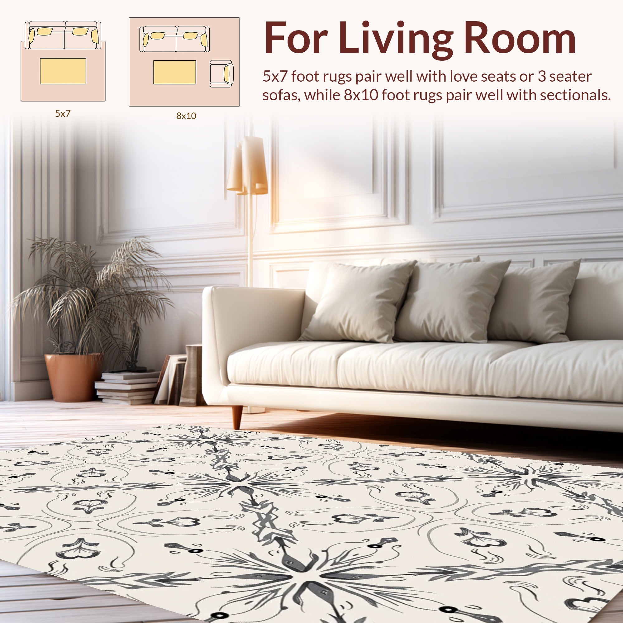 Elegant Gray Floral Starburst Pattern Rug
