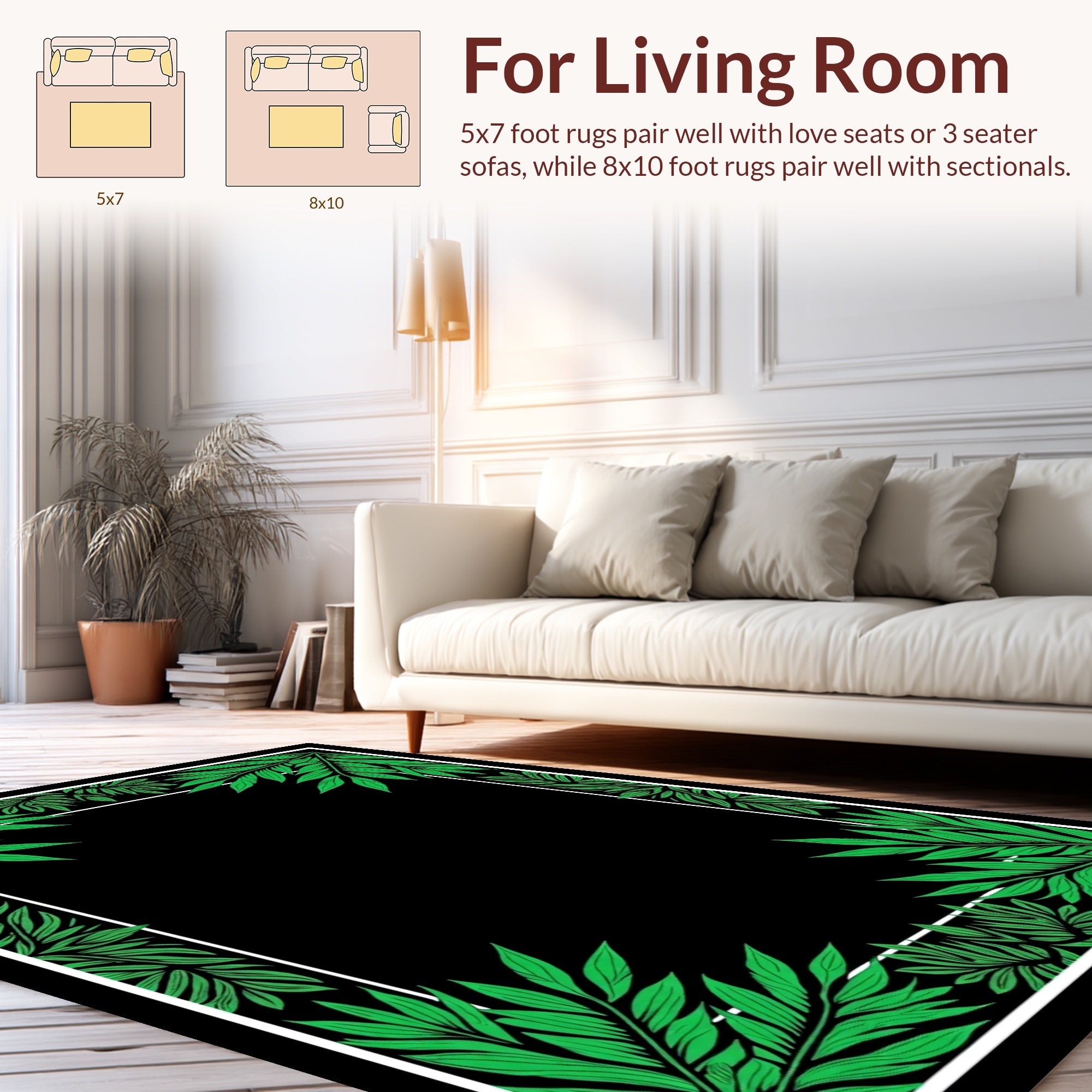 Tropical Greenery Leaf Pattern Rug