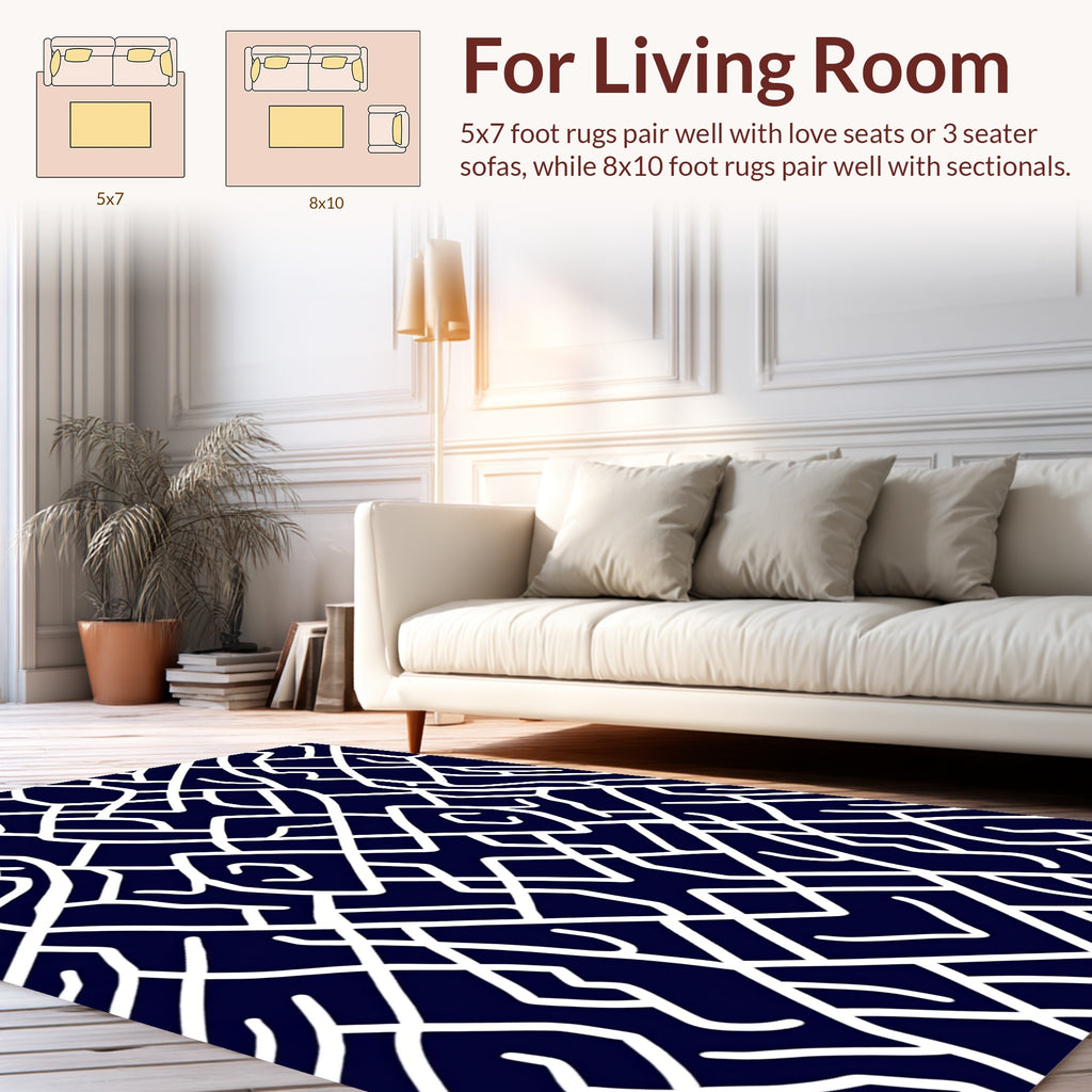 Intricate Abstract White Line Pattern Rug
