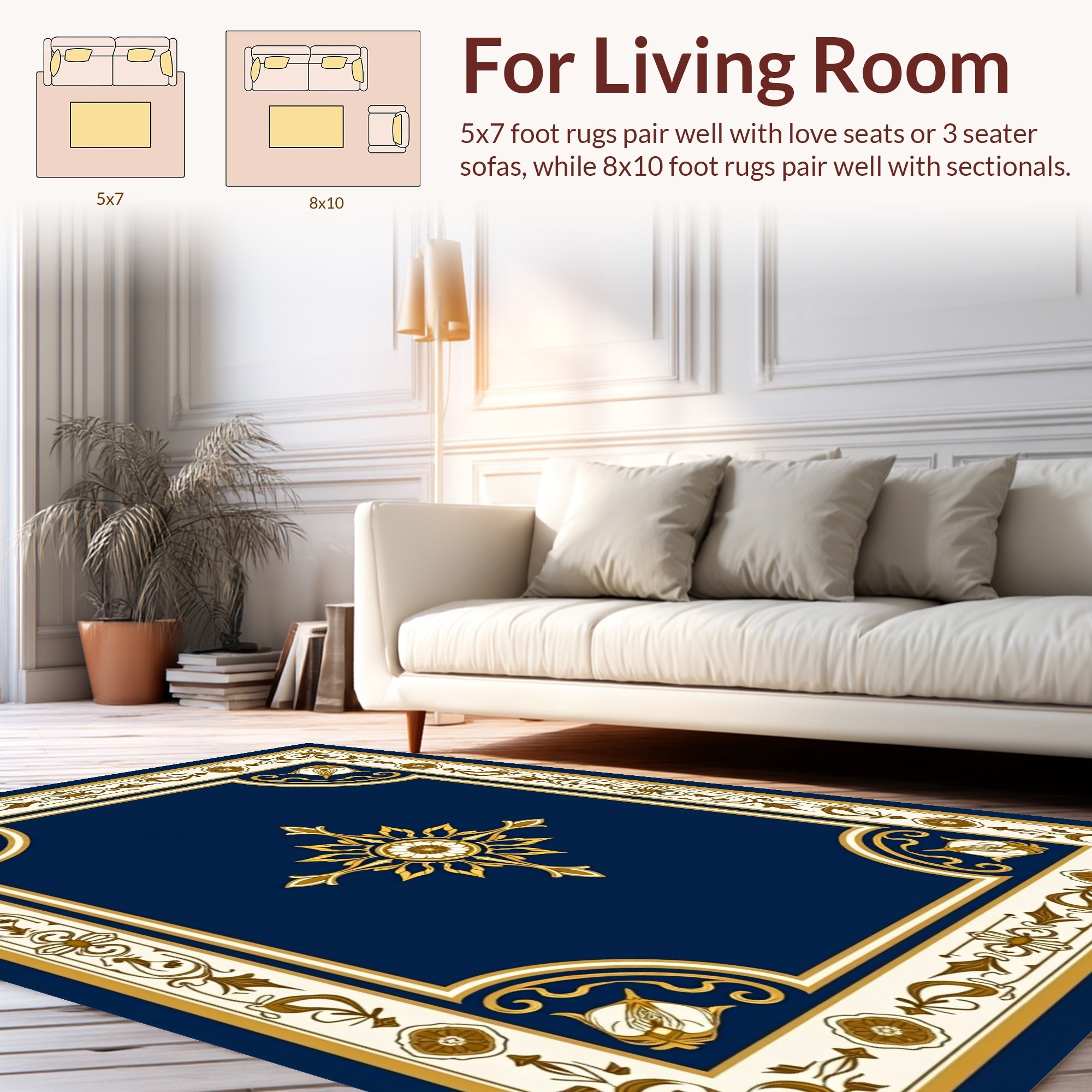 Ornate Blue and Gold Floral Medallion Rug