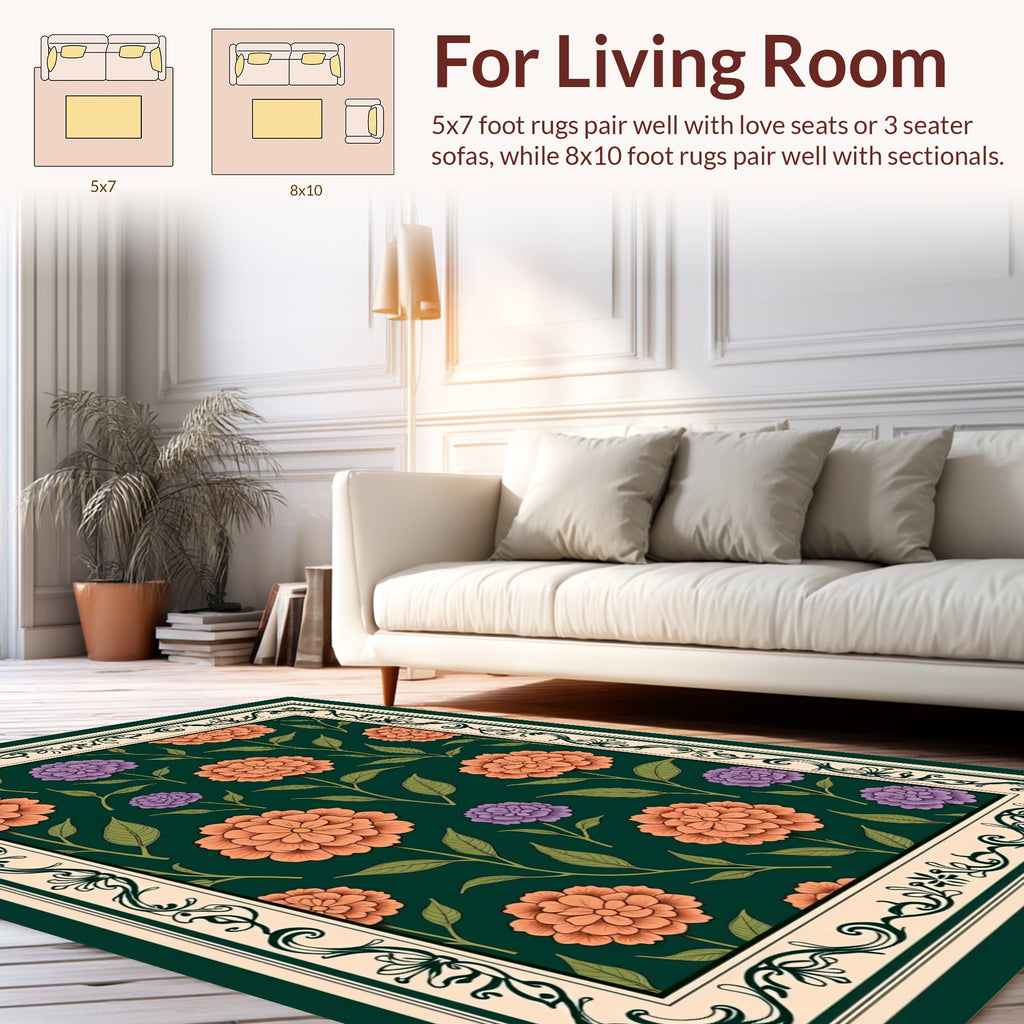Floral Scrollwork Vintage Botanical Rug