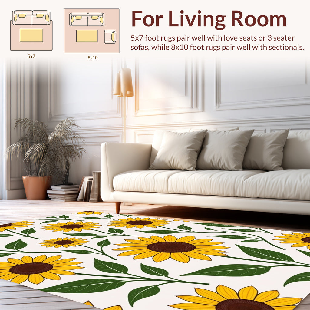 Bright Yellow Sunflower Pattern Rug