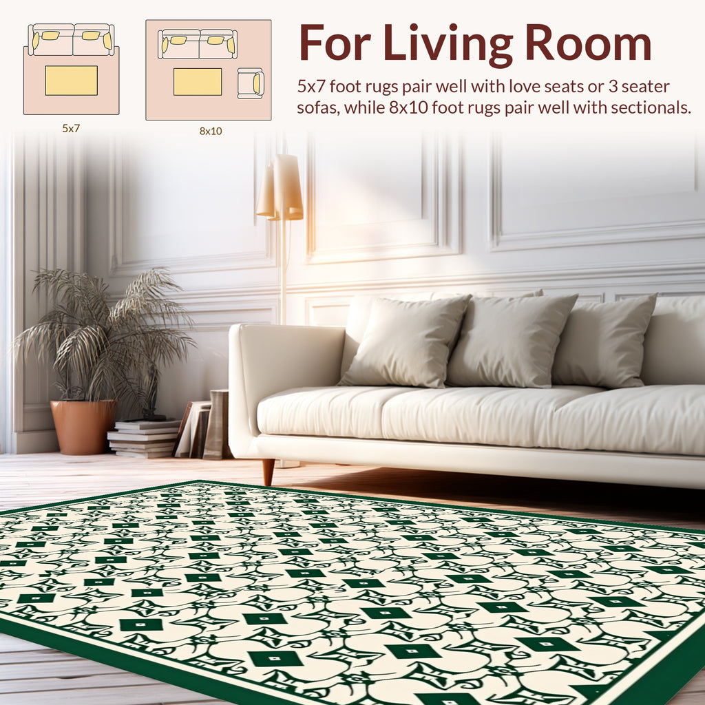Classic Diamond Patterned Green Rug