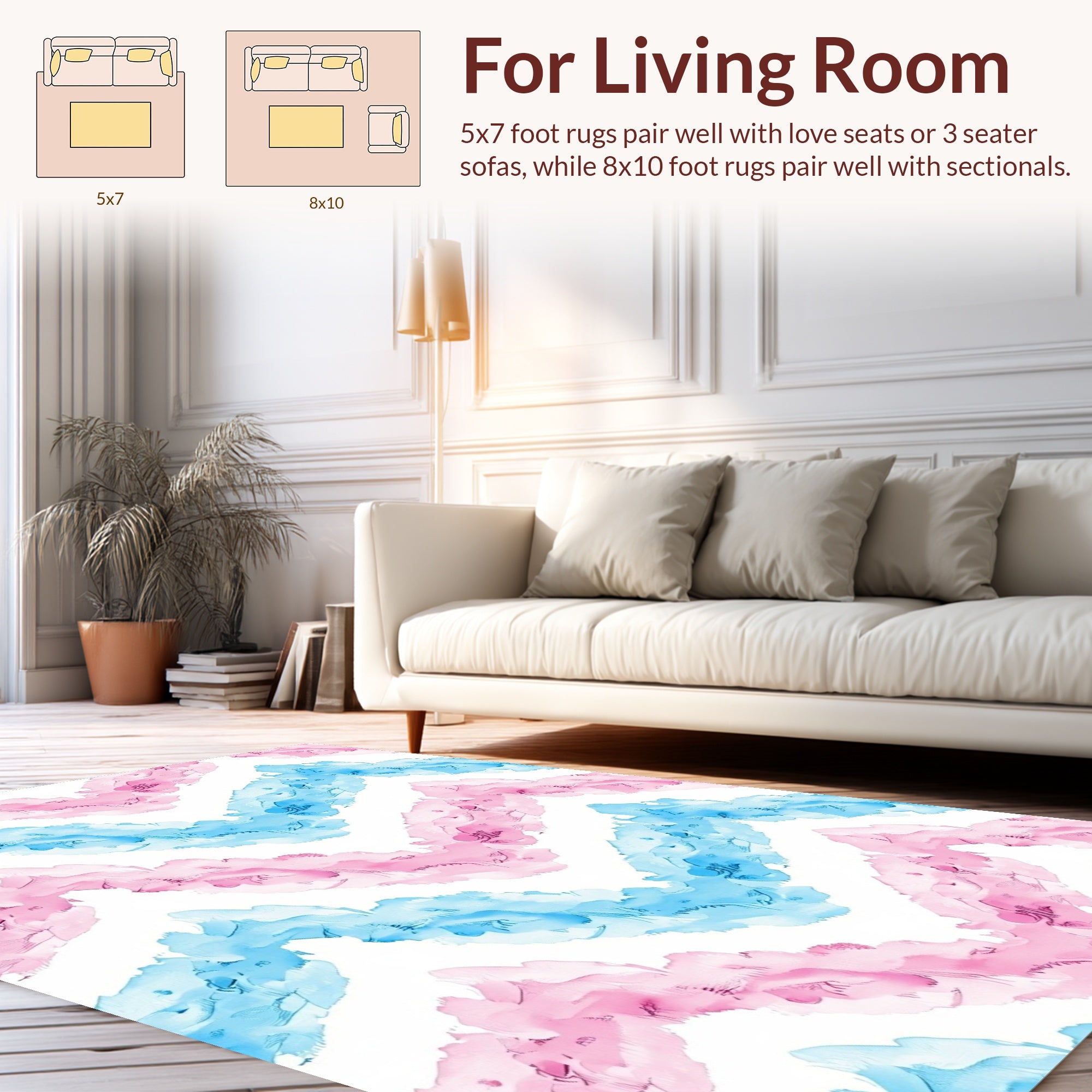 Soft Pink Blue Watercolor Chevron Pattern Rug