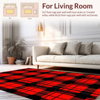 Bold Red Black Plaid Pattern Design Rug