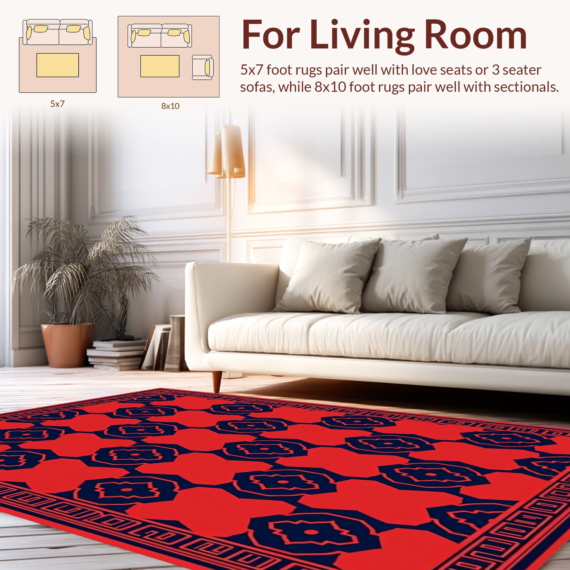 Bold Red Blue Geometric Pattern Rug