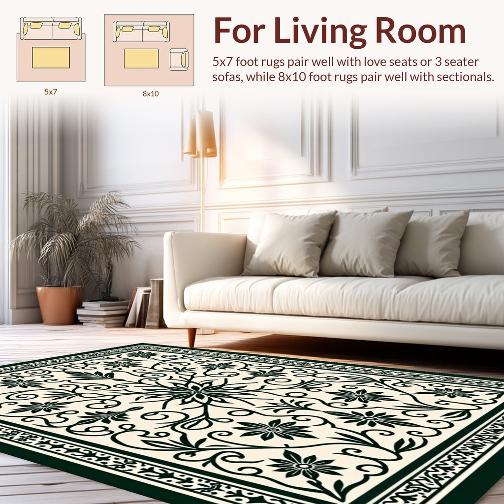 Classic Floral Vines Border Design Rug