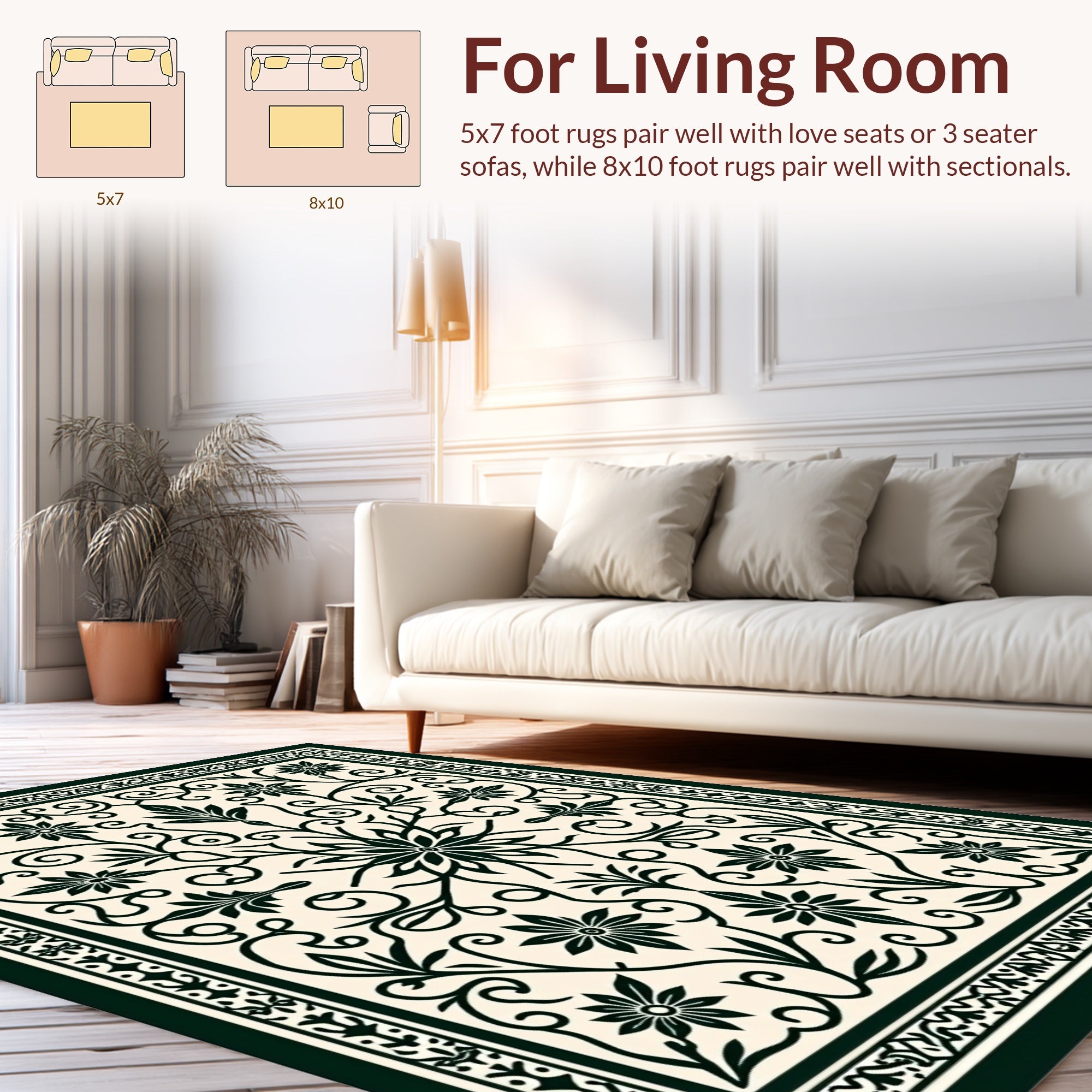 Classic Floral Vines Border Design Rug
