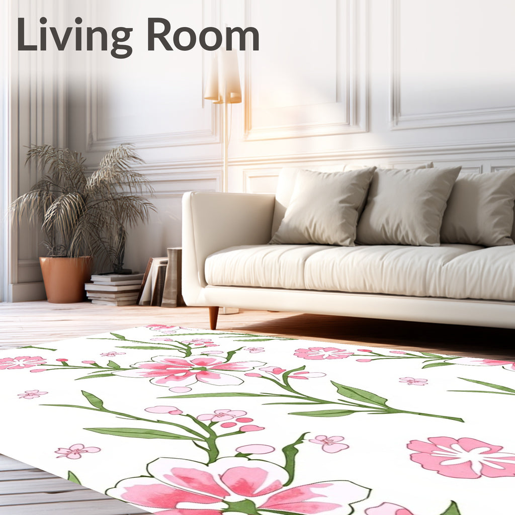 Pink Blooming Branch Watercolor Rug