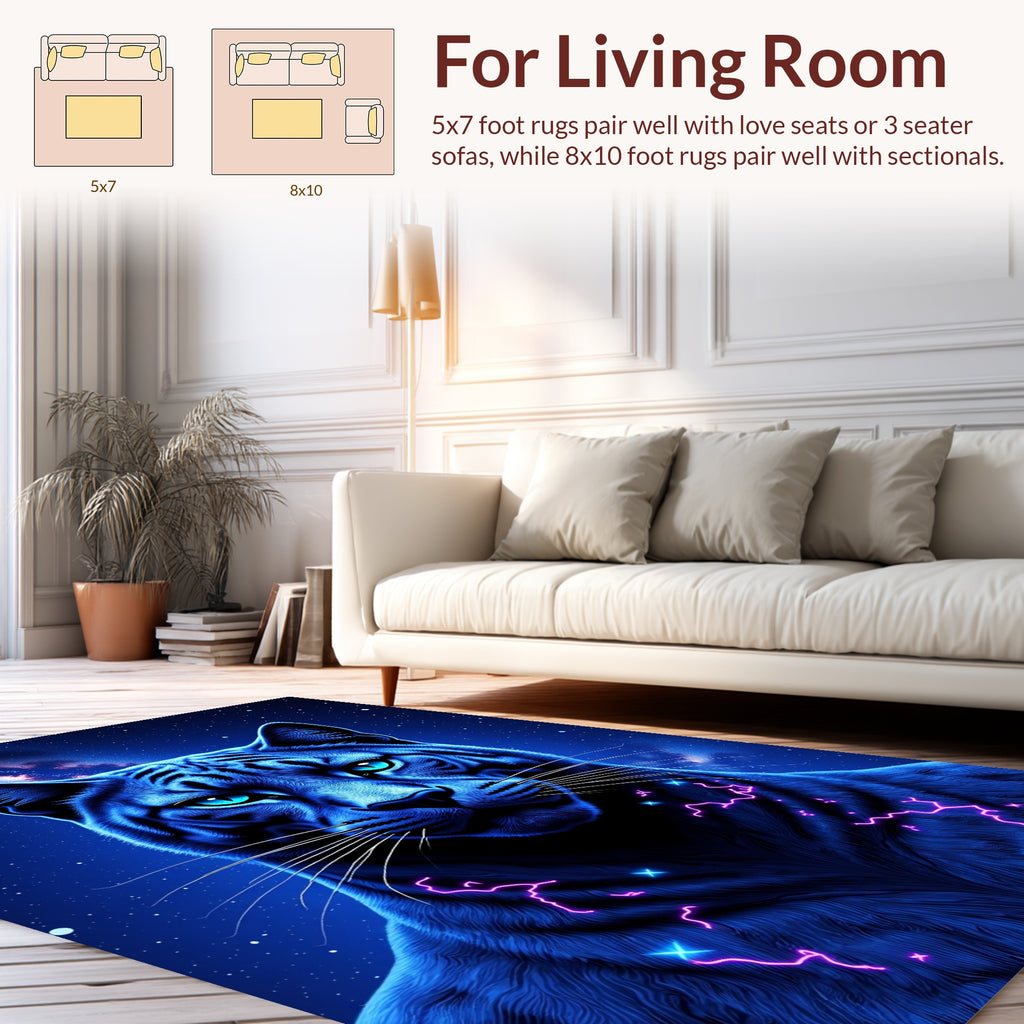Cosmic Blue Feline Lightning Strikes Design Rug