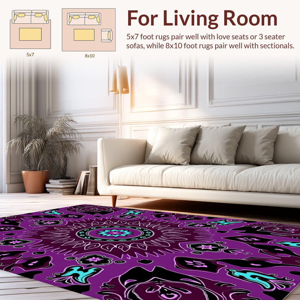 Vibrant Purple Abstract Floral Pattern Rug