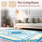 Ornate Blue Gold Deco Pattern Rug