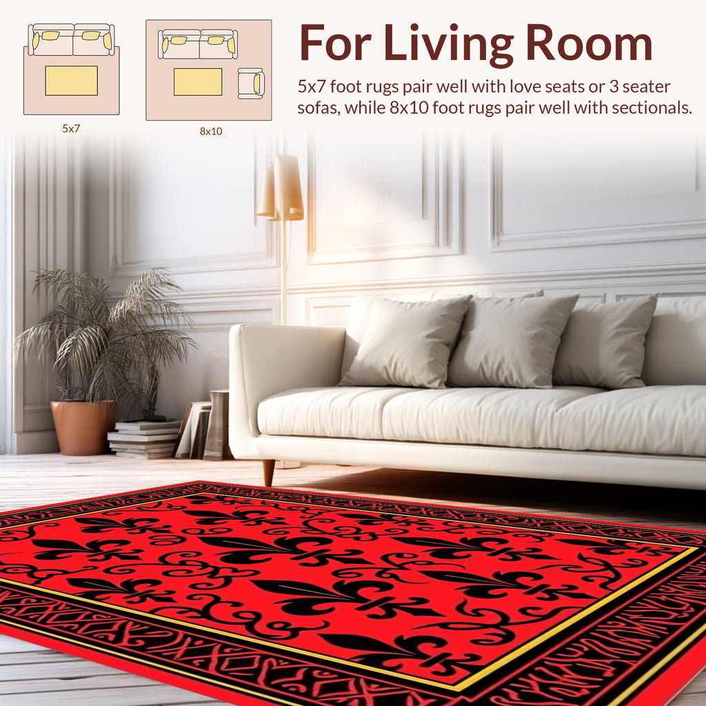 Bold Fleur De Lis Patterned Red Rug