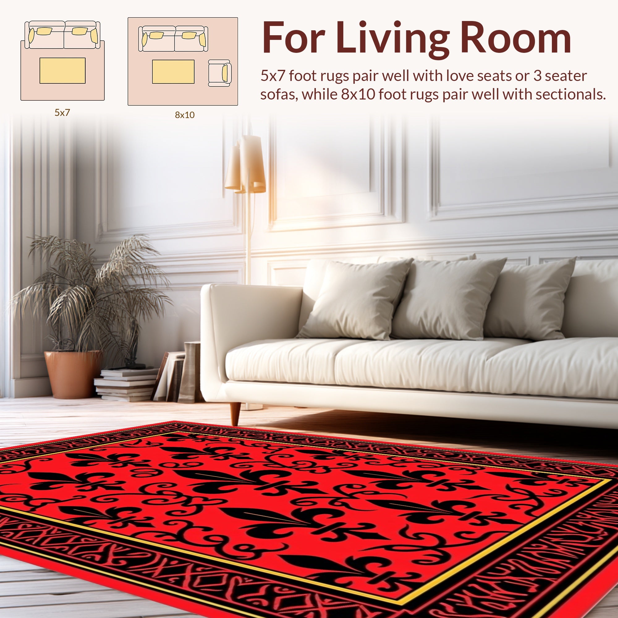 Bold Fleur De Lis Patterned Red Rug