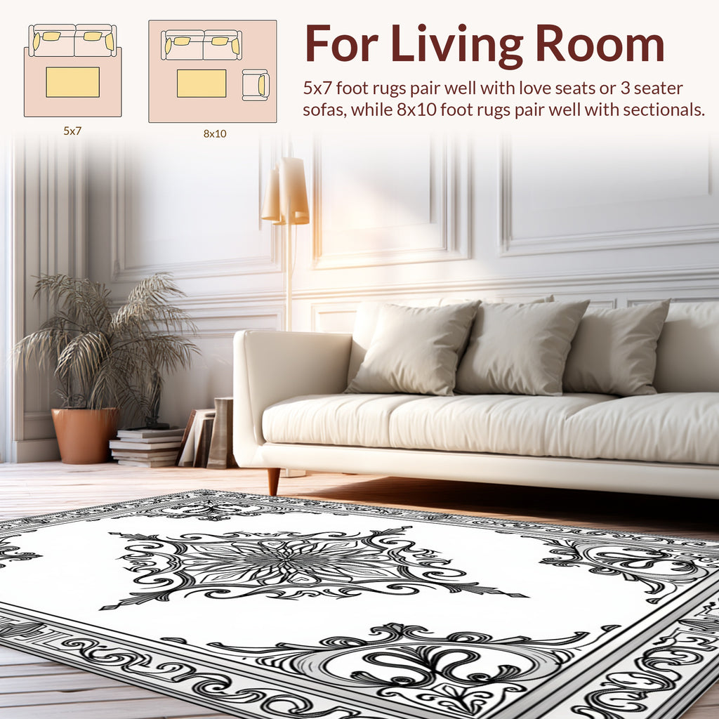 Ornate Floral Bordered Rococo Design Rug