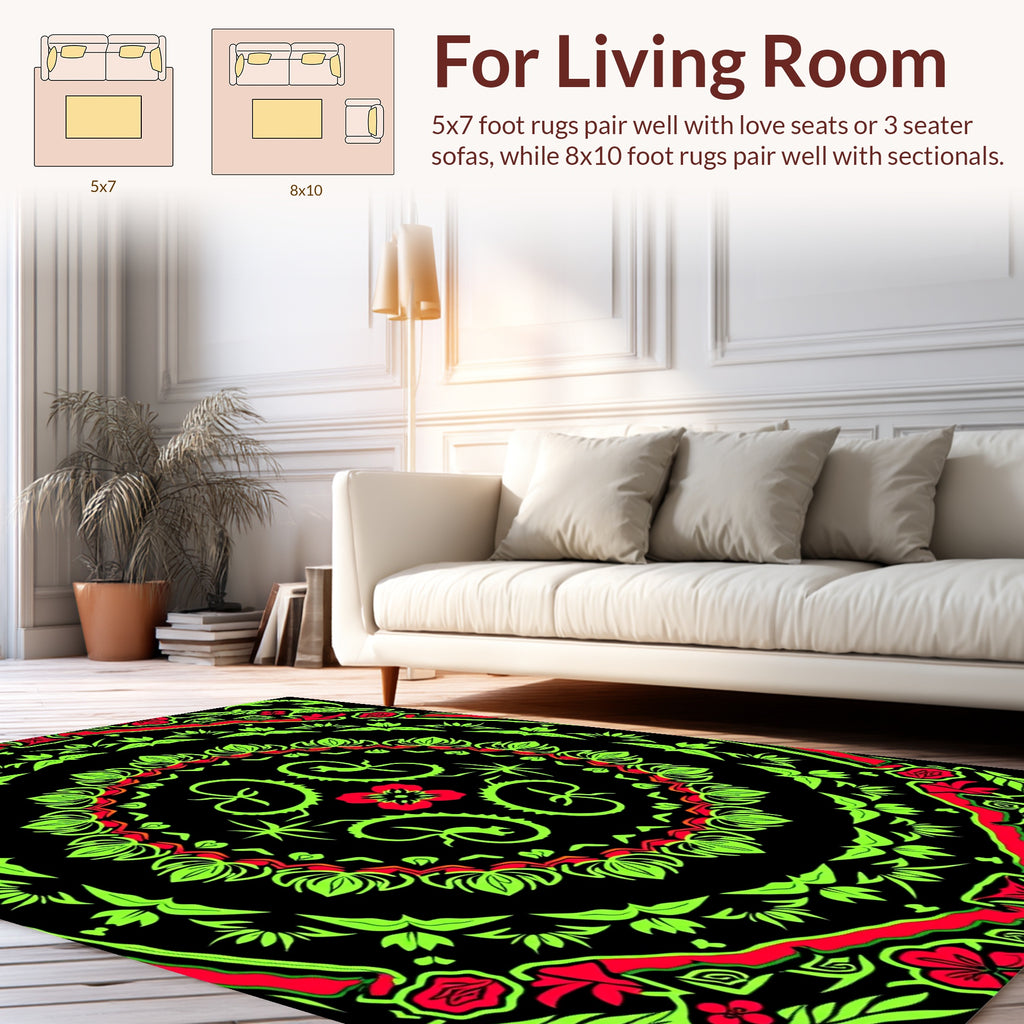 Vibrant Floral Kaleidoscope Art Rug