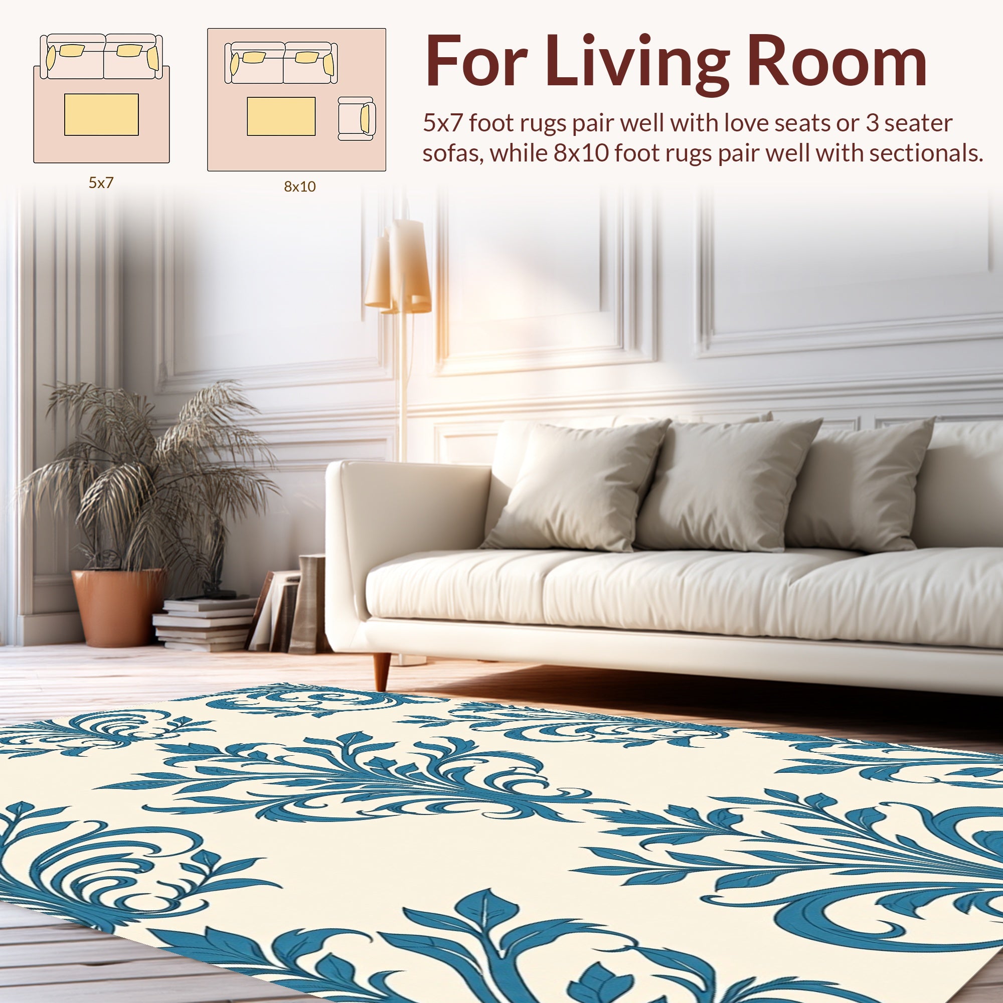 Classic Blue Floral Damask Pattern Rug