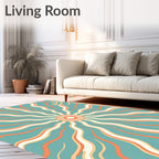 Retro Sunburst Teal Orange Cream Rug