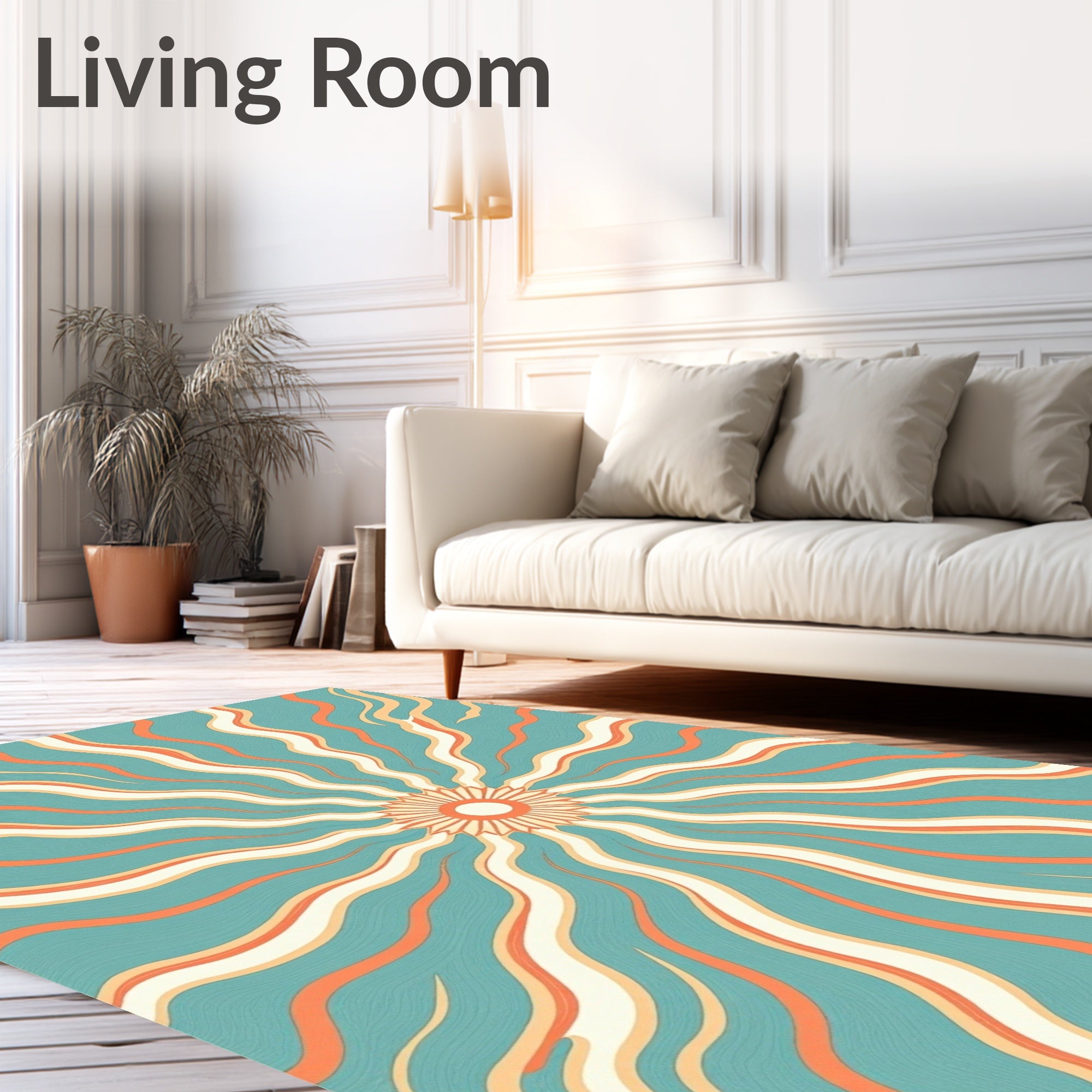 Retro Sunburst Teal Orange Cream Rug